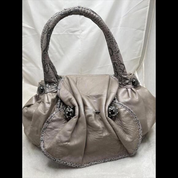 Betsey Johnson Handbags - Betsy Johnson Beige With Snakeskin Trim And Handle Gunmetal Hardware Solder Bag